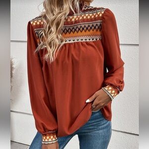 SHEIN Rust Geometric Blouse